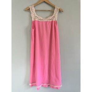 Vintage Stones Wear Pink Nylon Nightgown Lace Trim Chiffon Overlay Size Large